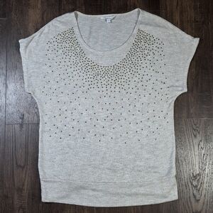 Reitmans Studded Metallic Gold Short Sleeve Sweater